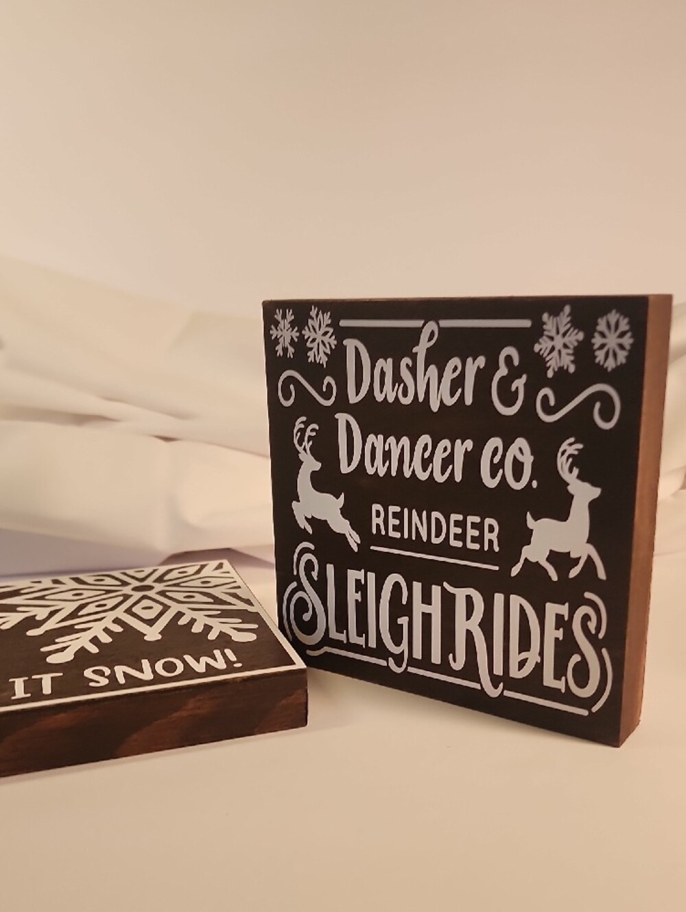 Holiday Wood Stain & White Decorative Sign Set - Let It Snow & Sleigh Rides - Picture 4 of 5